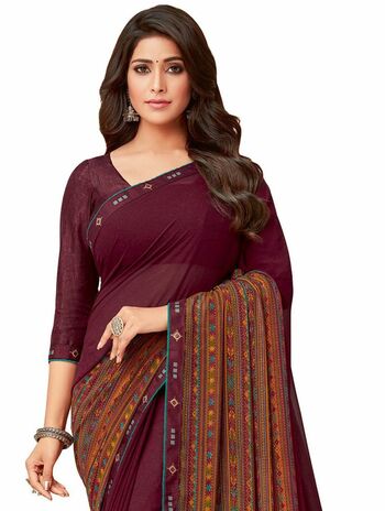 MGC Georgette Purple colour saree with blouse piece SP1011