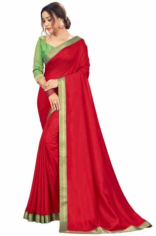 Vichitra Red Color Saree With Blouse Piece by MGC