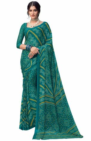 Chiffon Green Color Saree With Blouse Piece by MGC