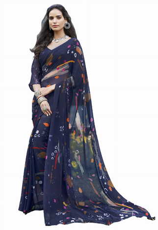 MGC Georgette Blue Colour saree with blouse Piece  SP225