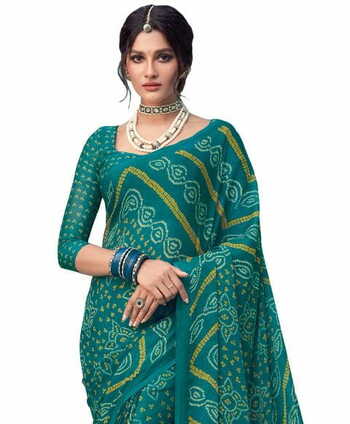 Chiffon Green Color Saree With Blouse Piece by MGC