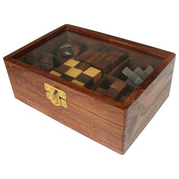 MGC Ratna's ITOS365 6 Wooden Puzzle Gift Set in A Wood Box - 3D Puzzles for Adults and Teens(6 Puzzle Set)