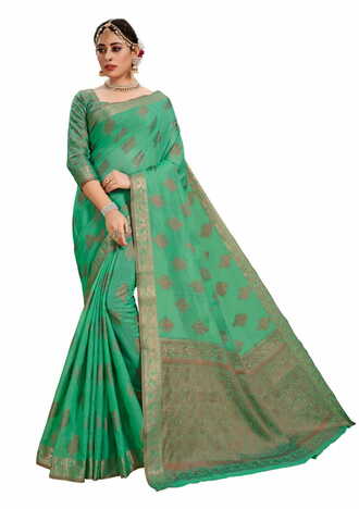 MGC Fancy Cotton  With Resham Work Green Colour Saree With Blouse Piece Sp535