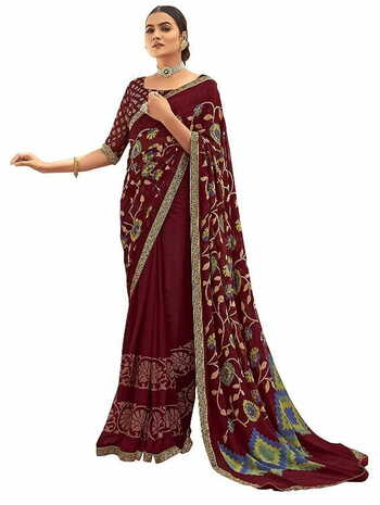 MGC Pure Georgette Maroon colour saree with blouse piece SP767