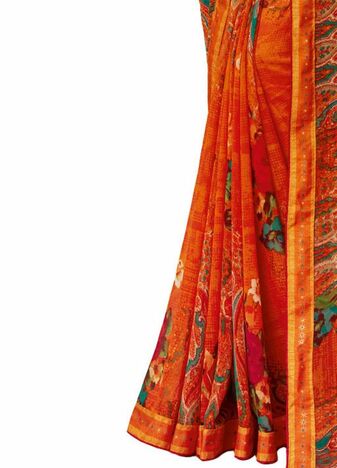 MGC Georgette Orange colour saree with blouse piece SP1015