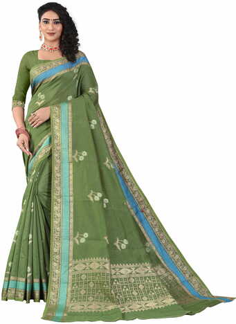 MGC Sof Linen Green Colour saree with blouse Piece  SP235