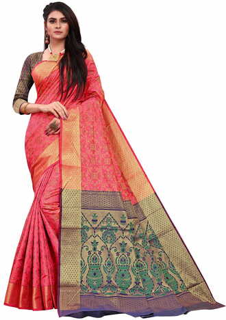 MGC Patola Silk Pink Colour saree with blouse piece SP328