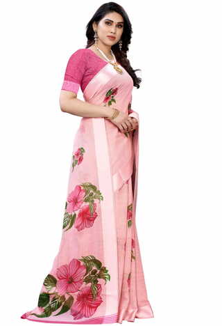 MGC Linen Peach Colour saree with blouse piece SP377