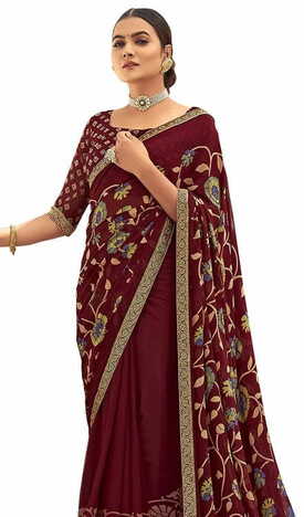 MGC Pure Georgette Maroon colour saree with blouse piece SP767