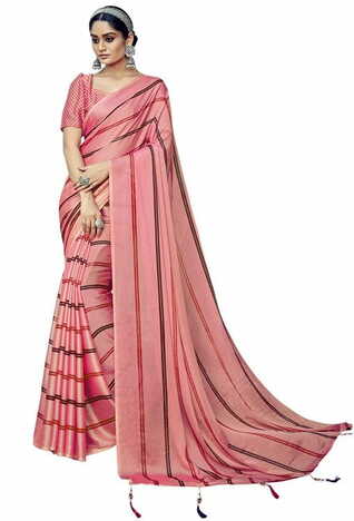 MGC Chiffon Pink  colour saree with blouse piece SP840