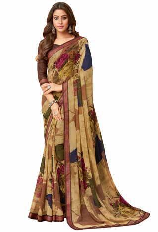 MGC Georgette Beige colour saree with blouse piece SP1016