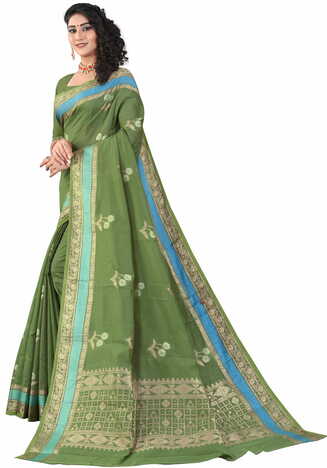 MGC Sof Linen Green Colour saree with blouse Piece  SP235