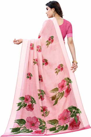 MGC Linen Peach Colour saree with blouse piece SP377