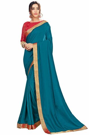 Vichitra Rama Color Saree With Blouse Piece by MGC