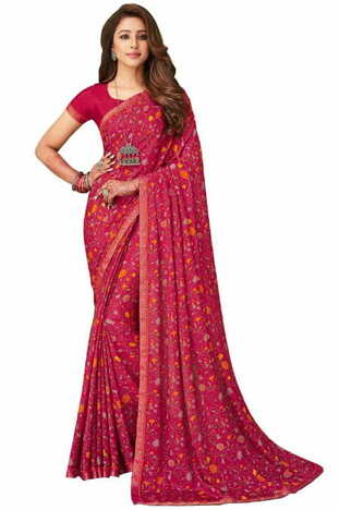 Crepe Silk Pink Color Saree With Blouse Piece by MGC