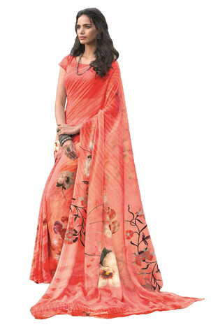 MGC Georgette Peach Colour saree with blouse Piece  SP232