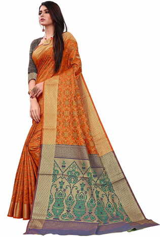 MGC Patola Silk Orange Colour saree with blouse piece SP326