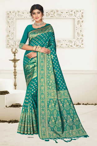 MGC Silk  Rich Pallu Blue-Green Colour Saree With Blouse Piece Sp525