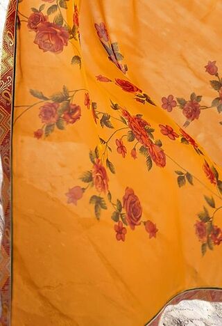 MGC Pure Georgette Light Orange  colour saree with blouse piece SP764