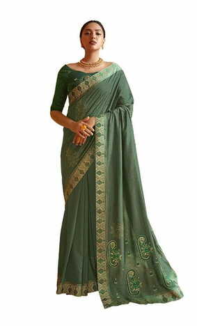 MGC Chanderi Silk Turquoise colour saree with blouse piece SP837