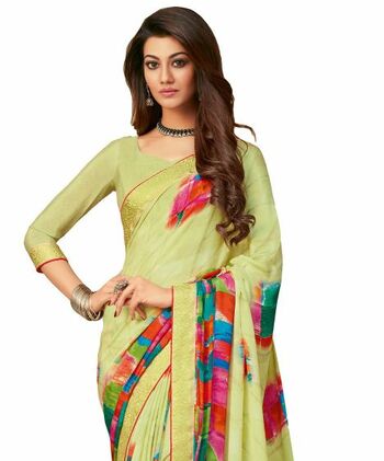 MGC Crepe Green colour saree with blouse piece SP949