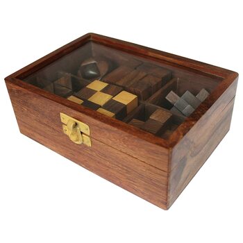 MGC Ratna's 6 Wooden Puzzle Gift Set in A Wood Box - 3D Puzzles for Adults and Teens(6 Puzzle Set)