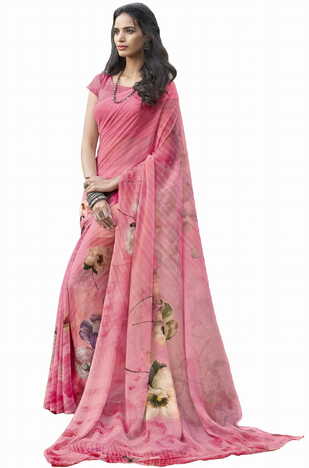 MGC Georgette Pink Colour saree with blouse Piece  SP229