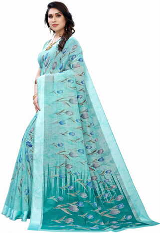 MGC Linen Blue Colour saree with blouse piece SP374