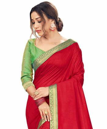 Vichitra Red Color Saree With Blouse Piece by MGC