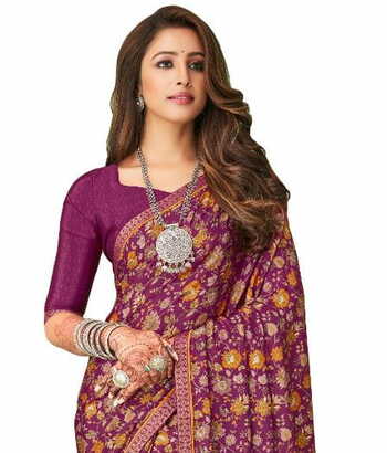 Crepe Silk Purple Color Saree With Blouse Piece by MGC