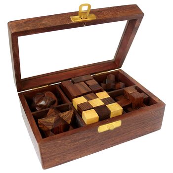MGC Ratna's 6 Wooden Puzzle Gift Set in A Wood Box - 3D Puzzles for Adults and Teens(6 Puzzle Set)