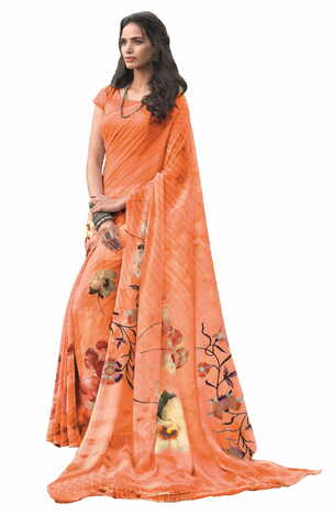 MGC Georgette Orange Colour saree with blouse Piece  SP230