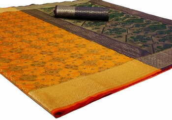 MGC Patola Silk Orange Colour saree with blouse piece SP325