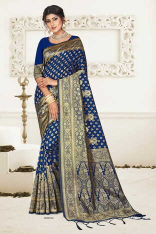 MGC Silk  Rich Pallu Blue Colour Saree With Blouse Piece Sp523