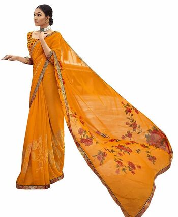 MGC Pure Georgette Light Orange  colour saree with blouse piece SP764