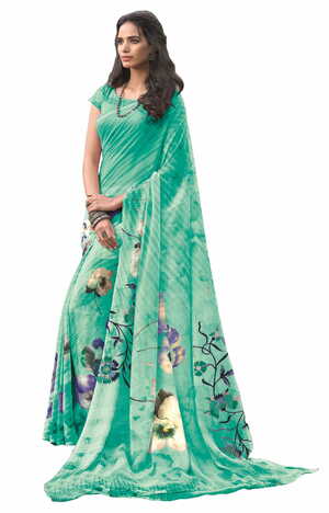 MGC Georgette Pista Colour saree with blouse Piece  SP231