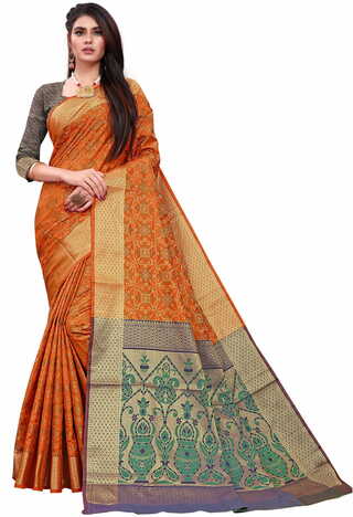 MGC Patola Silk Orange Colour saree with blouse piece SP326