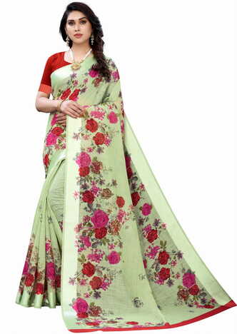 MGC Linen Green Colour saree with blouse piece SP375