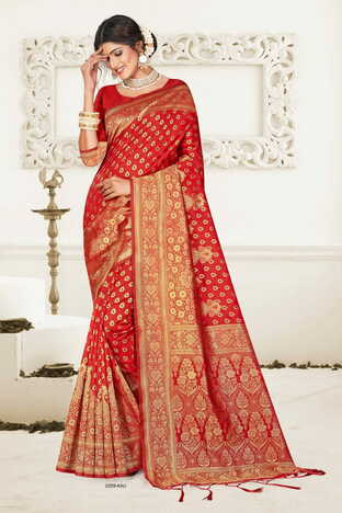 MGC Silk  Rich Pallu Red Colour Saree With Blouse Piece Sp524