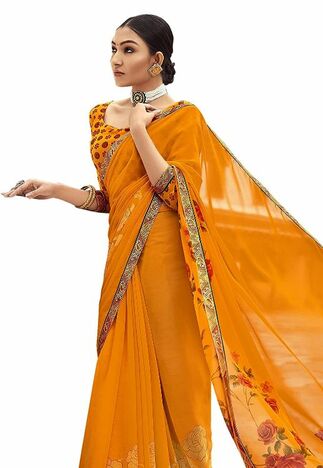 MGC Pure Georgette Light Orange  colour saree with blouse piece SP764