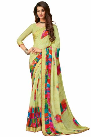 MGC Crepe Green colour saree with blouse piece SP949