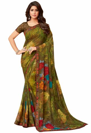 MGC Georgette Multicolor colour saree with blouse piece SP1013