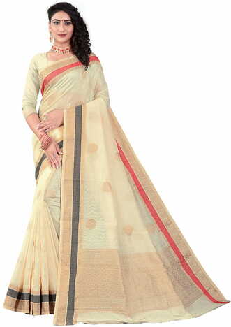 MGC Sof Linen Beige Colour saree with blouse Piece  SP233