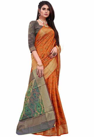 MGC Patola Silk Orange Colour saree with blouse piece SP326