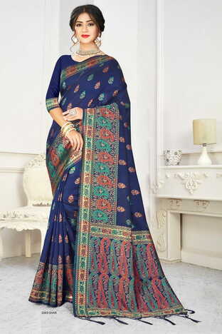 MGC Silk  Rich Pallu Blue Colour Saree With Blouse Piece Sp526