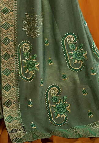 MGC Chanderi Silk Turquoise colour saree with blouse piece SP837