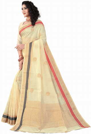 MGC Sof Linen Beige Colour saree with blouse Piece  SP233