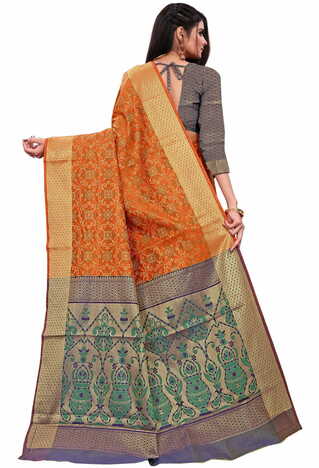 MGC Patola Silk Orange Colour saree with blouse piece SP326