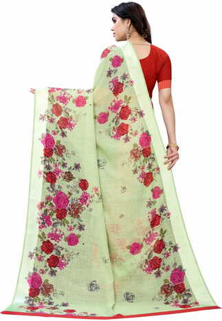 MGC Linen Green Colour saree with blouse piece SP375