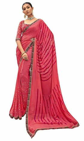 MGC Pure Georgette Light Pink colour saree with blouse piece SP765